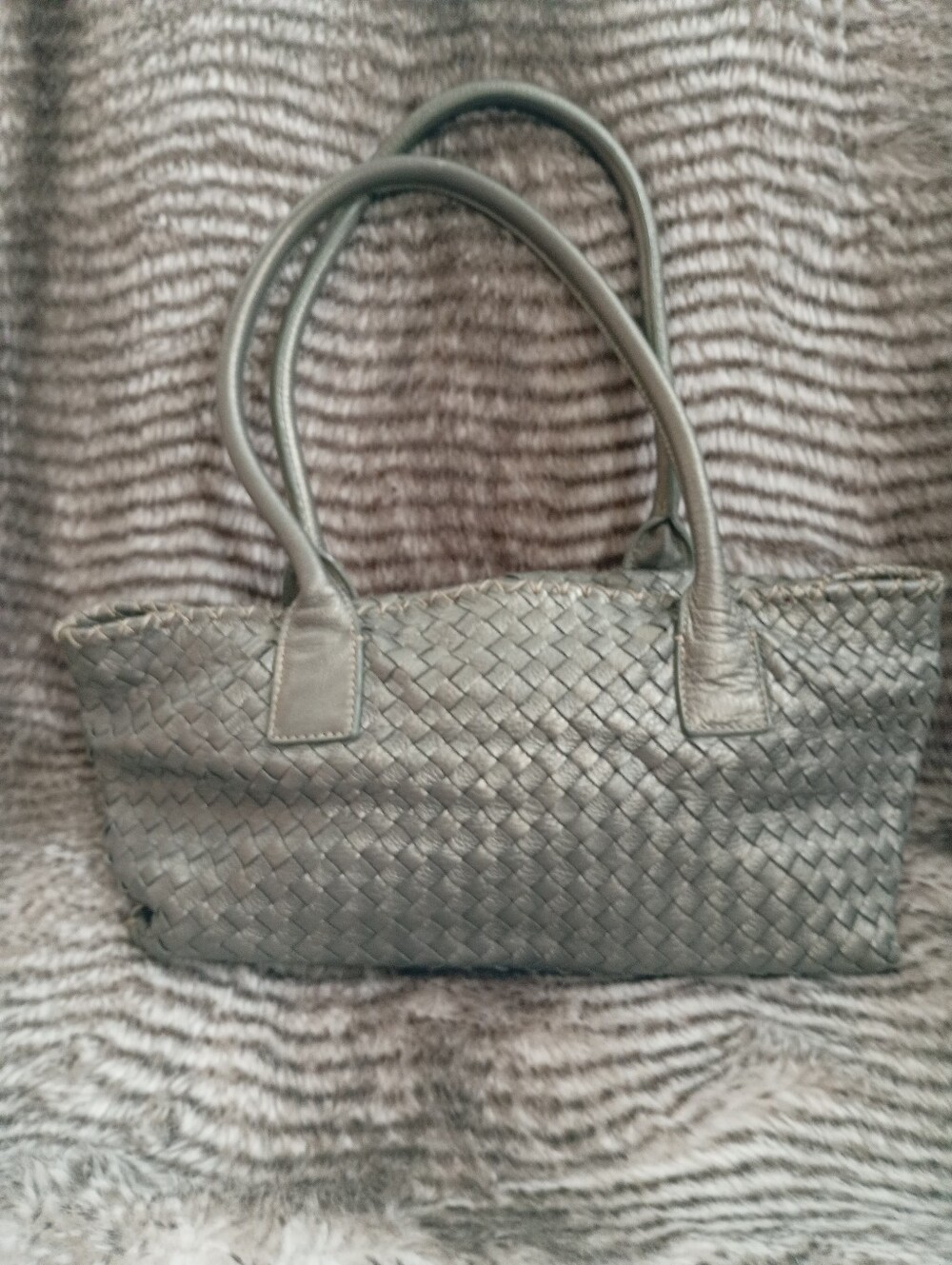Fossil | Woven Silver Leather Shoulder Handbag Patchwork Lining